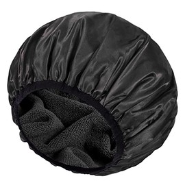 Gorros de ducha con forro de rizo, impermeable, reutilizable, triple capa, para mujer, gorros de ducha de baño extra grandes con función de cabello se