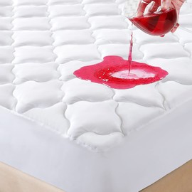 Waterproof Mattress Protector Queen Size, 6''-21'' Deep Pocket Fitted Quilted Mattress Pad Cover, Breathable, Hollow Cotton Alternative Filling Mattress Pad Cover, Queen Size