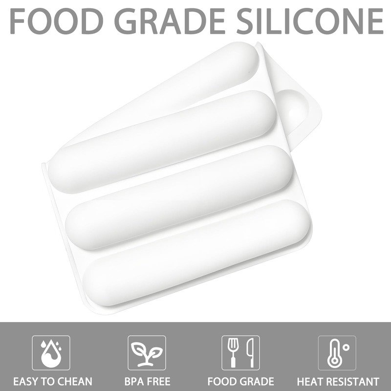 Fchil Silicone Eclair Mold, 6-Cavity Hot Dog Bun Pan, Finger