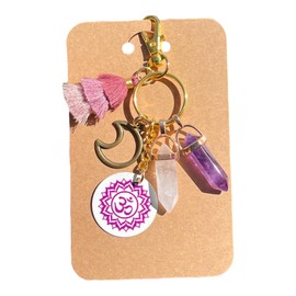 MARMALADE Mandala Holiday Gifts, Natural Quartz & Amethyst, High-Quality BOHO Crown Chakra Bag Charms, Tassel Keychains, OM Jewelry, CROWN CHAKRA, Sahasrara, The 7th Chakra, Positive Energy Gifts, Christmas Unique Gifts for Her, Yoga Jewelry