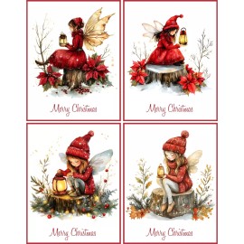8 Fairy Christmas lantern fantasy glossy blank cards with red envelopes set 2