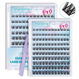 ANJOSIRMA Self Adhesive Lash Clusters Reusable Self Adhesive Eyelashes Fluffier Press on Lashes Extension No Glue Needed 8-16mm Glueless Lashes Clusters with Tweezers Beauty Women