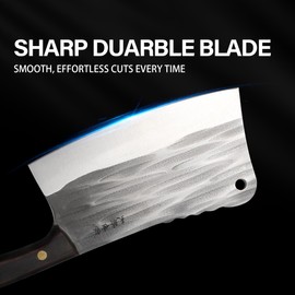 TJ POP Heavy Duty Bone Cleaver Knife 7.2 Inch, Ultra Sharp Meat Bone Chopper Knife, Full-Tang Butcher Knife with Wooden Handle, 50CR15MoV Stainless Steel Blade Thickness 3.5mm, TJ SEGA Series TC16081