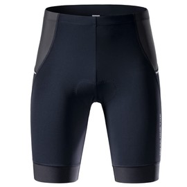 MY KILOMETRE Men's 9" Triathlon Shorts with Adjustable Drawstring, Easy Reach Leg Pockets, Chamois for Long Distance Tri Race, Pure black