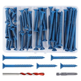 60 PCS 1/4" Blue Flat Head Concrete Screws Anchor Kit with Drill Bit and Hex Bit Socket for Masonry, Cement, Block, Brick or Stucco