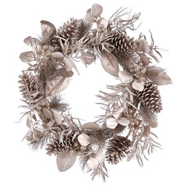 SilksAreForever 24" Pinecone, Berry & Eucalyptus Leaf Artificial Wreath -Tiffany Gold (Pack of 2)