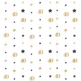 KatchOn, Gold 40th Birthday Decorations - 9 String 40th Bday Garland, 6 Feet | No DIY 40 Party Hanging Streamer | Over The Hill 40th Birthday Decor for Women, Men | 40th Anniversary Decorations