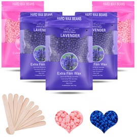 500g Hard Wax Beads for Hair Removal with 10 Sticks, Wax Beads for Sensitive Skin, Body Wax Beads for Thick Hair, Waxing Beads for Face, Eyebrows, Body, Home(100g/pack) (5 Pack, Rose+Lavender)