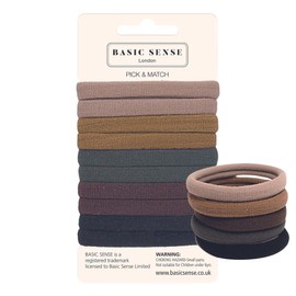 Basic Sense Regular Hair Ties - Premium Cotton Mixed, Seamless Elastics, Soft & Strong Hold, Metal-Free for Daily Comfort, Regular Brown