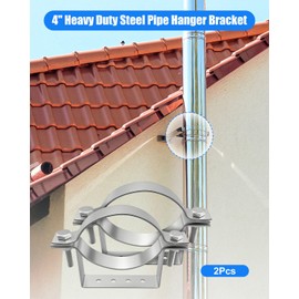 4 Inch Pipe Hanger Chimney Support Bracket, 2 Pcs Heavy Duty Steel Rigid Split Ring Hanger, B-Vent Wall Strap Includes Wall Mount Screws Gaskets