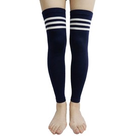 Calentador de pierna para mujer, de lana de cachemir, Azul Marino Rayas, Talla única