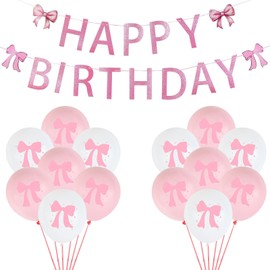 Bow Birthday Party Decorations, Bow Birthday Banner Bow Balloons Decorations for Girls Bow Coquette Birthday Decorations Bow Theme Bridal Shower Bachelorette Party Decorations