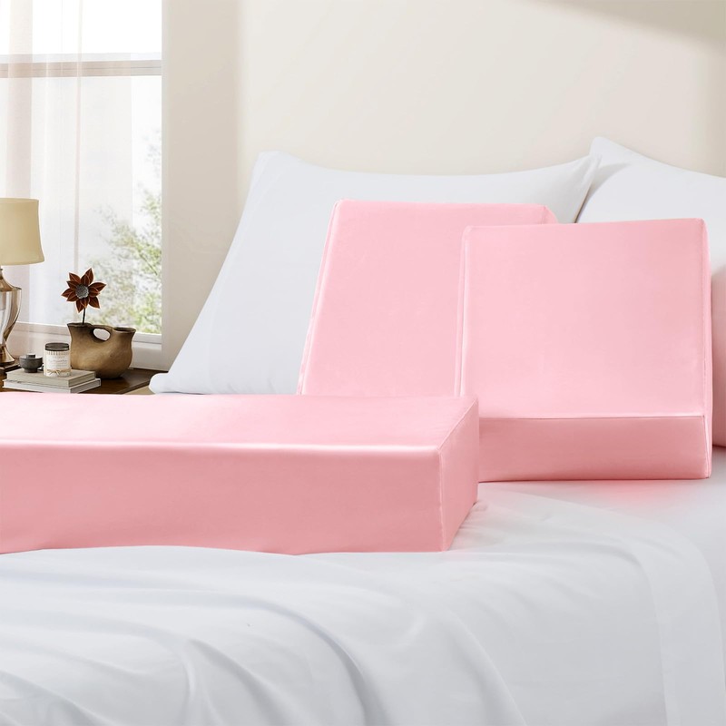 VACVELT Satin Cube Pillow Case for Side Sleepers, Pink Satin