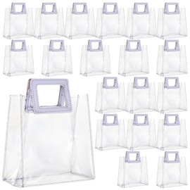 mekueeex 20 Pack Clear Gift Bag with White Handles Transparent PVC Gift Wrap Bags Plastic Tote Bag Reusable Shopping Bags for Bridal Party,Wedding,Baby Shower,Birthday Party 7 x 8 x 4 Inch