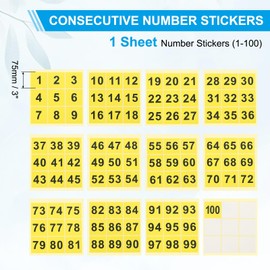 PATIKIL 3" Consecutive Number Stickers 1-100, Square Self-Adhesive Vinyl Number Decals for Inventory Storage Organizing, Locker, Toolbox, Bins, Indoor Outdoor, Yellow