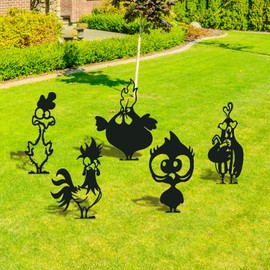 Rngmsi Funny Decorative Garden Stakes Gifts, 5PCS Metal Rooster Chicken Garden Statues Decor for Outside, Black Silhouette Yard Lawn Outdoor Gifts for Women Men Chicken Lovers