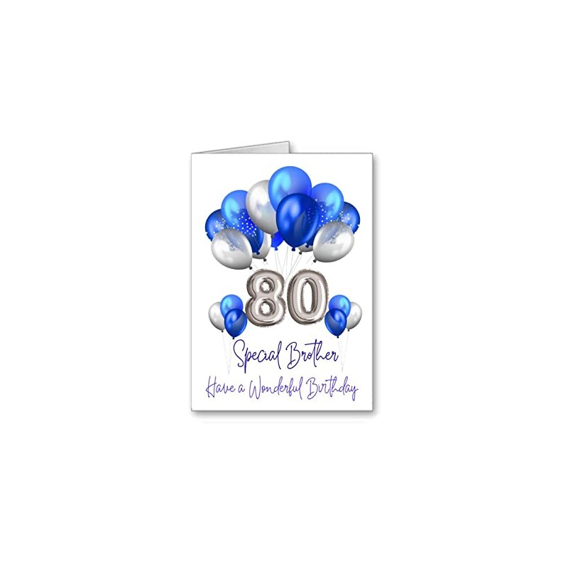 Brother Happy 80th Birthday Card 80 age Balloons (envelope Included)