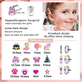 Juego de 15 pares de aretes de tuerca: 12 pares de aretes únicos con espalda plana y 3 pares de mini aros con postes de acero inoxidable y aretes de rosca, Acero inoxidable, Circonia cúbica