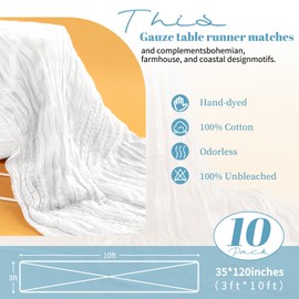 10 Pack White Cheesecloth Table Runner,10FT Gauze Table Runner Cheesecloth Fabric Semi-Sheer Table Runner for Wedding Reception,Boho Rustic Wedding Party Sheer Bridal Shower Decor