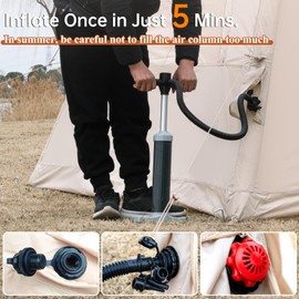 WaldZimmer Beige 5.8sq Inflatable Camping Tent with Hand Pump Easy Setup Outdoor Blow up Tent 2-3 Person Oxford 4 Season Glamping Air Tents Cabin House with Mesh Windows & Door No Stove Jack Included