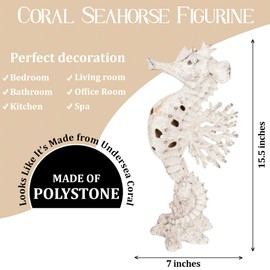 White Seahorse Statue – Sea Coral Reef Decor for Coastal Homes | Polystone Beach Nautical Figurine for Shelf, Mantel, or Tabletop Display (16” x 7”) by Corner Merchant