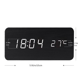BALDR Wooden Digital Alarm Clock, Displays Time and Temperature, Voice Control, Black, White Light