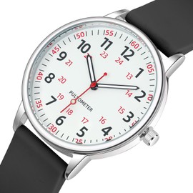 IBSO Women Watch for Nurse Easy to Read Dial Wristwatches Silicone Band Water Resistant Watches Second Hand and 24 Hour (0027 Black)