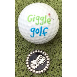 Giggle Golf Bling White Dice Golf Ball Marker with A Standard Magnetic Hat Clip