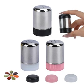 WRENYZK Small Salt Shaker with Lid for Travel, Stainless Steel Salt and Pepper Shakers, Small with 5 Holes for Restaurants, On the Go, Camping, Bento Box and Outdoor Grill, Pack of 3