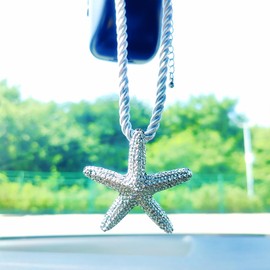Starfish Rear View Mirror Accessories, Sea Star Cute Car Accessories for Women/Men, Car Hanging Ornament Interior Decor, Ideal for Beach Vacation (Silver A)