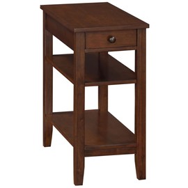 Convenience Concepts American Heritage Transitional 1-Drawer Chairside End Table Night Stand with Charging Station and Shelves, Espresso