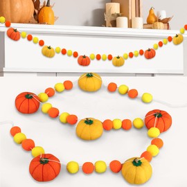 8.2ft Fall Pumpkin Felt Garland Thankgiving 3D Pumpkin Hanging Felt Banner for Home Pre-Assembled Orange Yellow Pom Ball Banner Decor for Autumn Thanksgiving Home Mantel Wall Window Party Decoration