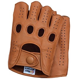 Riparo Mens Leather Reverse Stitched Fingerless Half-Finger Driving Motorcycle Gloves (Small, Cognac)
