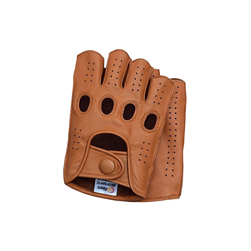Riparo Mens Leather Reverse Stitched Fingerless Half-Finger Driving Motorcycle Gloves