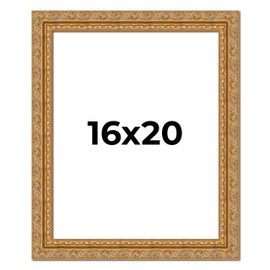 Poster Palooza 16x20 Frame Gold Ornate Antique Solid Wood Picture Frame | 2 Inch Moulding Width | with UV Acrylic Plexiglass, Foam Board Backing & Hanging Hardware Included