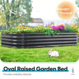 Quictent Galvanized Raised Garden Bed Kit, 8x4x1.5 ft Oval Metal Planter Box Tall for Vegetables Outdoor Backyard, Rubber Strip Edging Included (Dark Gray)