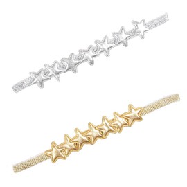 2PCS Glitter Star Headbands Stunning Kids Girls Hairbands Party Headwear Holiday Festival Hair Accessories for Your Little Princess(Silver+Gold)