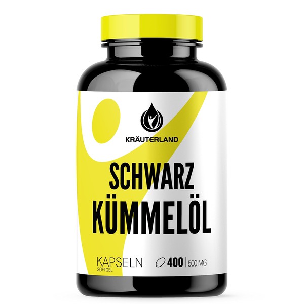 Kräuterland – Black Cumin Oil Capsules High Dose 3000 mg per Daily Dose with 400 Soft Gel Capsules – 100% Pure, Egyptian, Cold-Pressed, Laboratory Tested – Premium Quality Direct from the Manufacturer in Germany