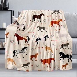 Horse Throw Blanket Gift, Soft Warm Fuzzy Plush Blanket, Smooth Cozy Flannel Blanket for Bed/Couch/Camping (60"x50", Cartoon Horse)