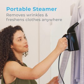 Pure Enrichment PureSteam Portable Fabric Steamer - Handheld Travel Garment Steamer Removes Wrinkles & is Safe on All Fabrics - Fast-Heating, Lightweight, Auto Safety Shut-Off, & Long Cord (Black)