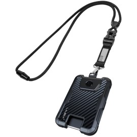 LIUGX Carbon Fiber Badge Holder with Heavy Duty Breakaway Lanyard, Durable ID Card Holder (Holds 6 Cards) with Quick Release Detachable Buckle, Metal Clip, American Flag