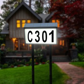 Solar House Numbers Light, Lighted House Numbers Sign Plaque Address Numbers for Houses Waterproof LED Solar Powered Address Sign for Houses Mailbox Street Yard（Wall Mounted & In）