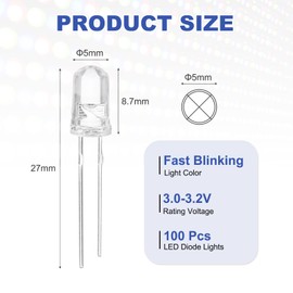 MECCANIXITY 100pcs 5mm LED Diode Lights, Fast Blinking (Red Green Blue) Round Transparent DC 3.0-3.2V High Brightness Lighting Bulb Lamps for Electronics Components