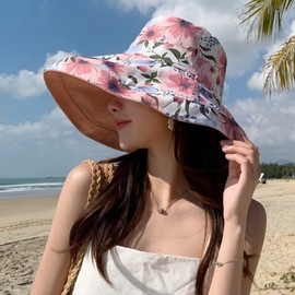 Kisyard Reversible Bucket Hat for Women Summer UV Sun Protection Wide Brim Fishing Hat Foldable Travel Beach