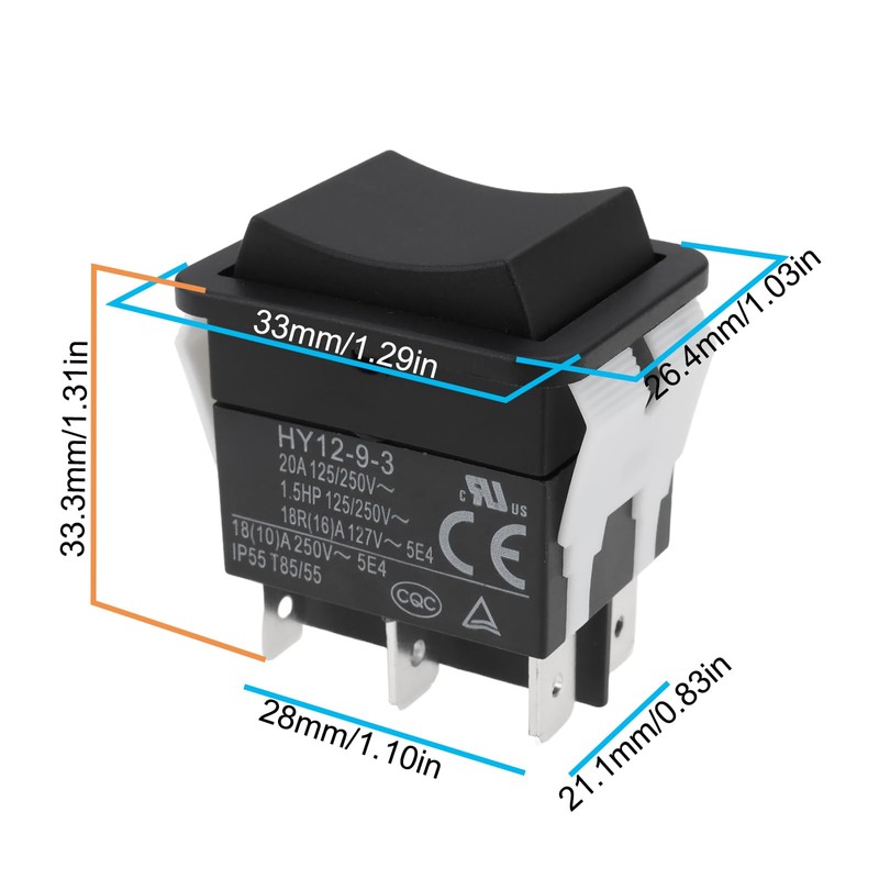 Create idea 6Pins Rocker Switch HY12-9-3 Push Button Switch 125/250V