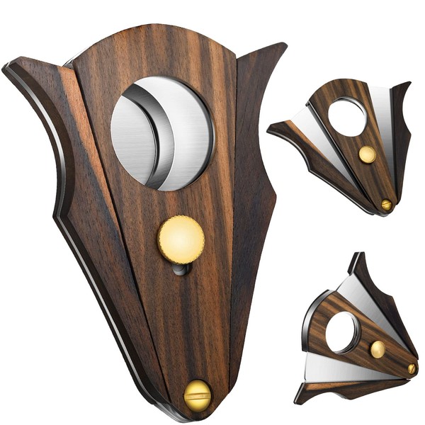 Stainless Steel Wood Cigar Cutter Mini Cutter with Lock System Double Cut Blade Wood Handle for Men Gift Travel Tool Accessories, Easy to Grip (1 Piece)