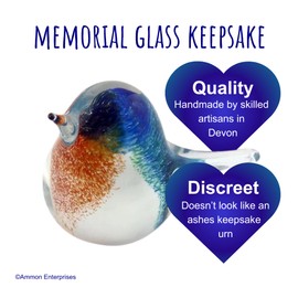 Hollow Memorial Glass Blue Tit | Handcrafted Glass Bird Keepsake | Remembrance Ornament for Loved Ones | Discreet Ashes Storage | Sympathy Gift Ashes within Glass Memorials