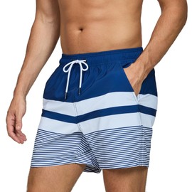 Vorvowry Men's Swimming Trunks, Quick-Drying Swimming Trunks, Breathable Swimming Shorts with Mesh Lining and Hidden Zip Pocket, Swimwear, Men's Board Shorts, Multicoloured stripes