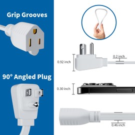 Adoreen 14/3 Gauge Flat Appliance Power Extension Cord 7 Ft White, 3 Prong Flat Plug Low Profile Grounded Wire Cable, SPT-3, 15A 125V for Air Conditioner, Refrigerator &All Major AC Units-ETL