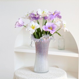 Modern Glass Flower Vases for Tables Centerpieces, Wide Mouth, Large Decorative Vases for Home Decor Gift for Mom (Purple and White)